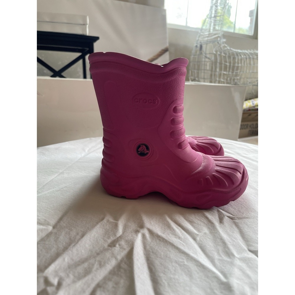 Crocs Kids Pink Handle It Rain Boots Waterproof Pull On Shoes Size J1